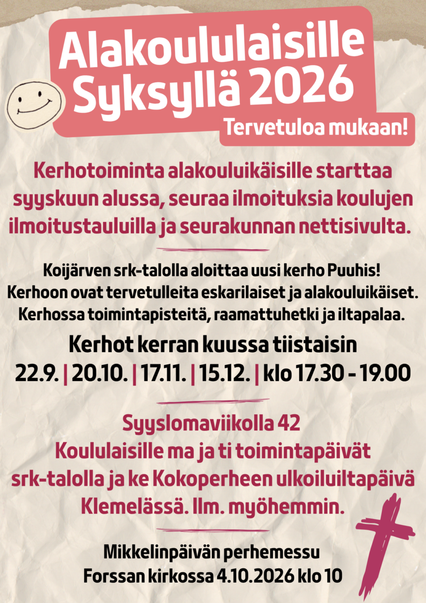 Alakoululaisten syksyn 2026 toimintaa esittelevä mainos.