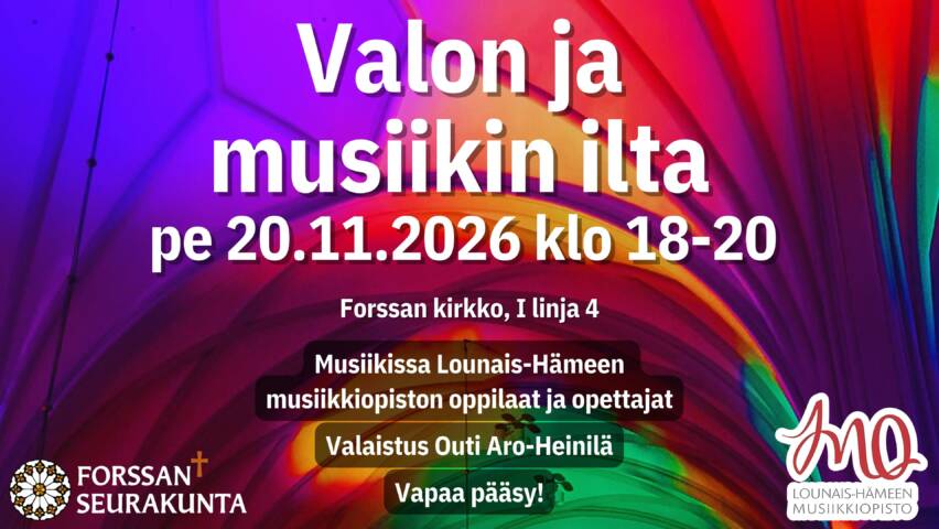 Valon ja musiikin ilta Forssan kirkossa 20.11. klo 18.