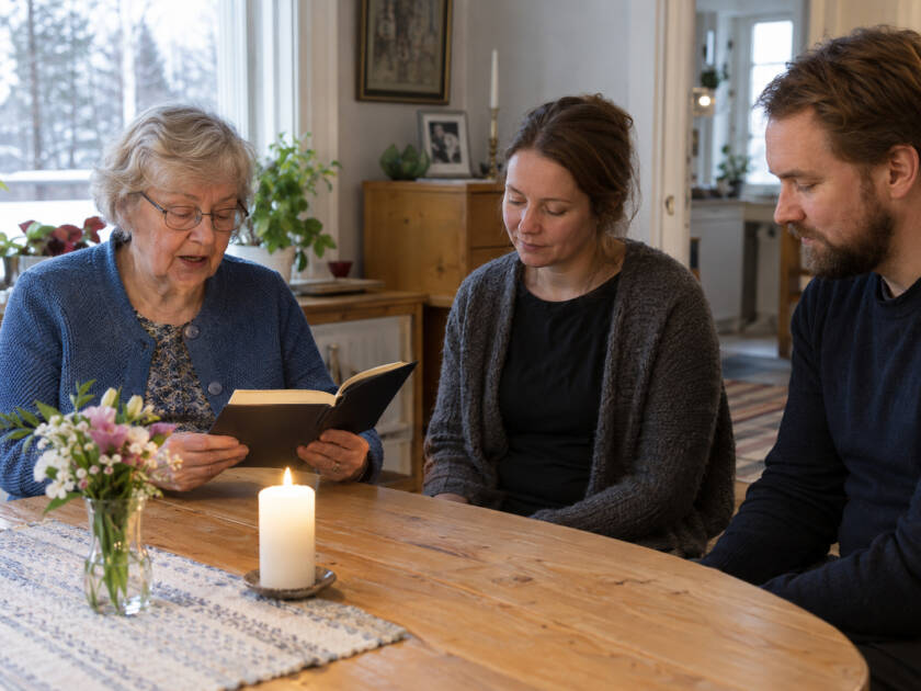 Kodin siunaushetki läheisen toimesta.